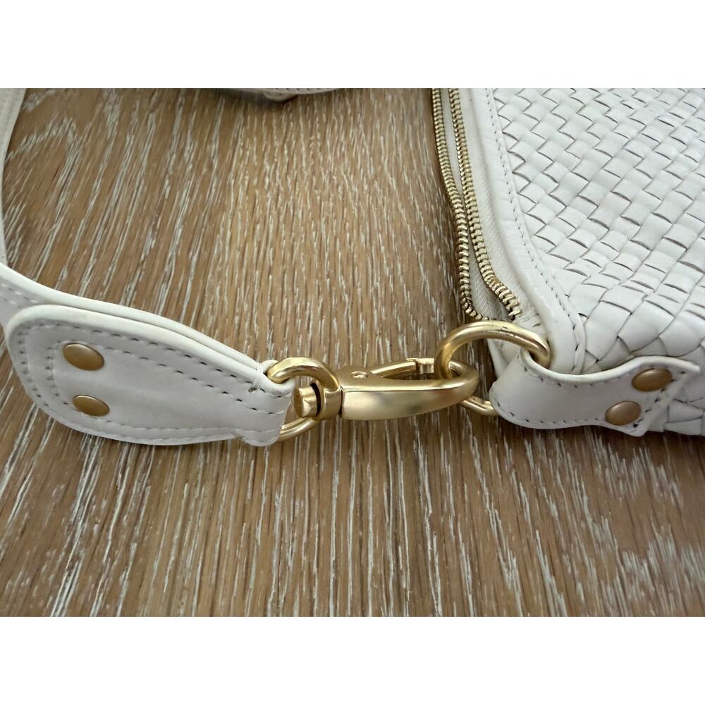 Quince Italian Leather Convertible Crescent Handwoven Shoulder Bag, Color: Bone - Picture 9 of 9
